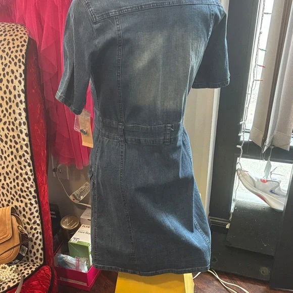 Denim Midi Shirt Dress with Pearl Detail - Blue - Picture 8 of 12